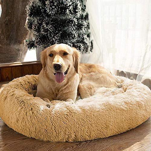 MFOX Calming Dog Bed (S/M/L/XL) for Medium and Large Dogs Comfortable Pet Bed Faux Fur Donut Cuddler Up to 15/30/50/90lbs