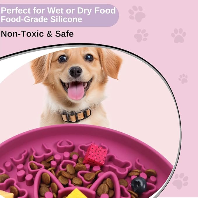 Non-Slip Slow Feeder Pet Bowl – Anti-Choking Feeding Bowl with Suction Cups for Dogs & Cats, Promotes Healthy Digestion (Pink, Woofle)