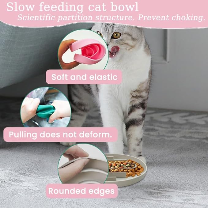 Slow Feeder Dog Bowl, Non-Slip Silicone Pet Bowl, Food Puzzle Mat, Prevents Bloat and Choking, Improves Digestion (Grey)