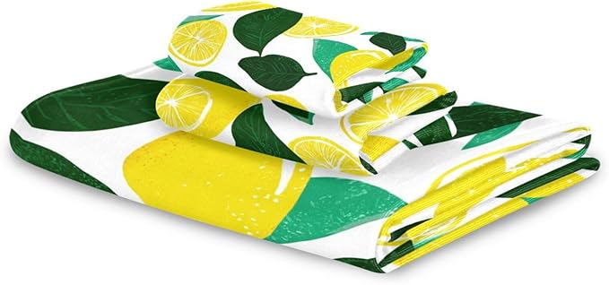 Pfrewn Fresh Lemon Towels Set of 3 Yellow Lemons Leaves Bathroom Towel Soft Absorbent Bath Hand Towels Washcloth Guest Towel Sets Bathroom Decorations