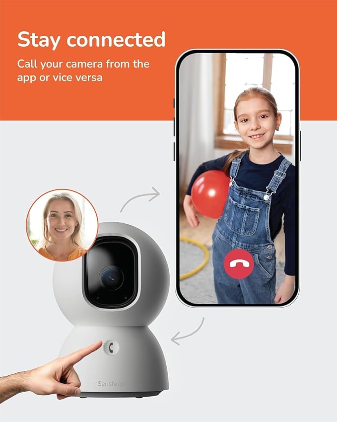 SensForge 2.5K Indoor Pan-Tilt Dome Security Camera, 360° Coverage, AI Human & Pet Detection, Two-Way Talk, Dual-Band Wi-Fi (2.4G/5G), 64GB SD Card, Free Basic Plan, Optional Subscription (2, White)