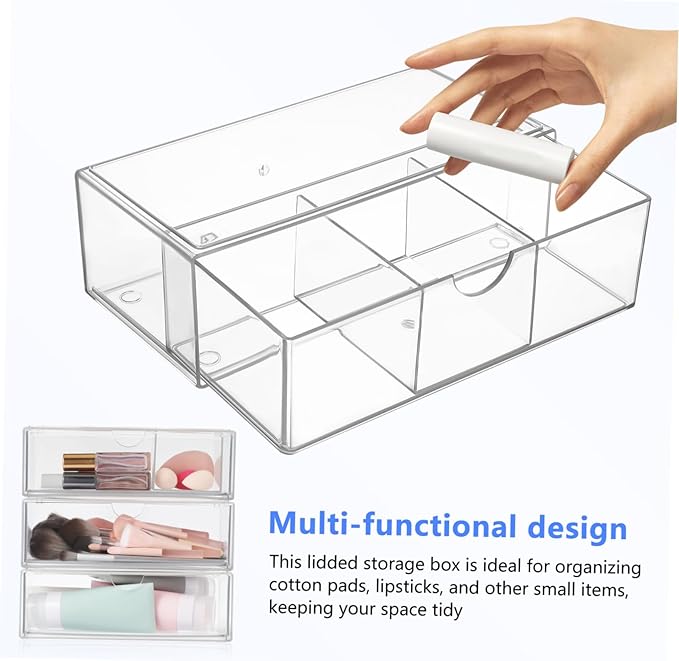3pcs Makeup Organizer Box Brush Holder Cotton Swab Desk Storage Modern Design Acrylic Desk Accessory
