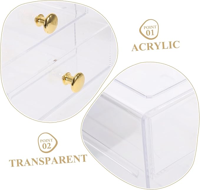 Clear 3-Tier Drawer Storage Box Makeup Organizer Desktop Storage Acrylic Cosmetic Display Case Handles