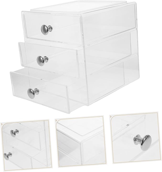 GLEAVI Clear Storage Box Organizer with Three Layers for Sundries Stackable Makeup and Jewelry Storage and Elegant Design for Hair Accessories and Skincare