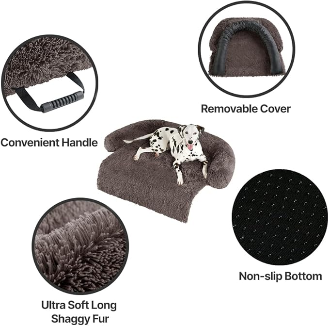 Codi Large Calming Dog Bed for Couch – Anti-Anxiety Sofa Protector Mat for XL Dogs, 45''x37''x6'', Machine Washable, Fluffy & Cozy with Non-Slip Bottom, Ash Brown