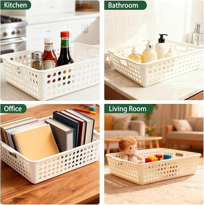 8 Pack Paper Organizer Baskets Trays, 14 Inch Colorful Plastic Storage Baskets Stackable Organizer Bins with Handles, for Pencil, Arts, Crafts, Shelf Classroom Book Library Office