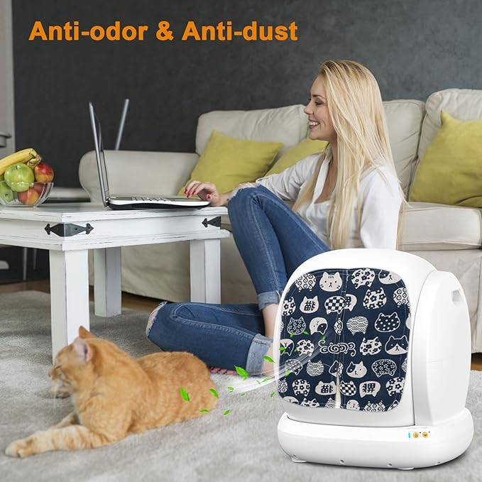 Cat Litter Box Curtain, Litter Box Curtain for Enclosed Self-Cleaning Boxs - Blue Square 14.9''L X 13.8''W (Curtain Only)