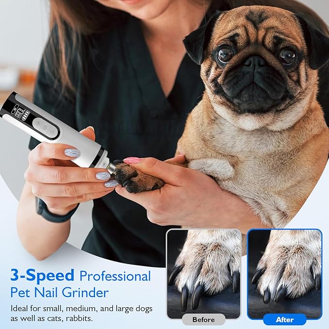 Silent Groom Pro Nail Grinder, 2025 New Nail Grinder for Dogs and Cats with Led Light & 3 Speeds, 2000mah USB Rechargeable Dog Nail Trimmer for Thick Nails