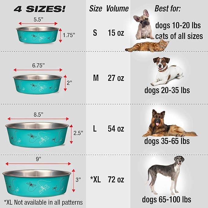 Stainless Steel Dog Bowl – Spill Proof Non-Slip Bella Bowl for Dogs & Cats – Small Dragonfly
