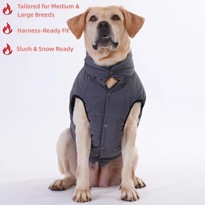 LovinPet Reversible Dog Puffer Coat for Medium & Large Dogs, Down‑Insulated Winter Jacket, Water‑Resistant & Wind‑Resistant, Anti‑Static, Dual-Sided Black & Grey for Cold Weather,3XL