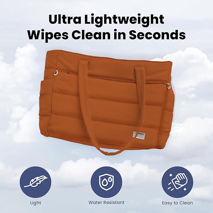 Puffer Dog Travel Bag for Dog Moms – Doggy Diaper Bag with Pet Bowls & Food Storage or Everyday Puffy Tote – Christmas Doggy Mom Gifts for Women – Lightweight, Travel-Ready Gift for Pet Lovers - Rust
