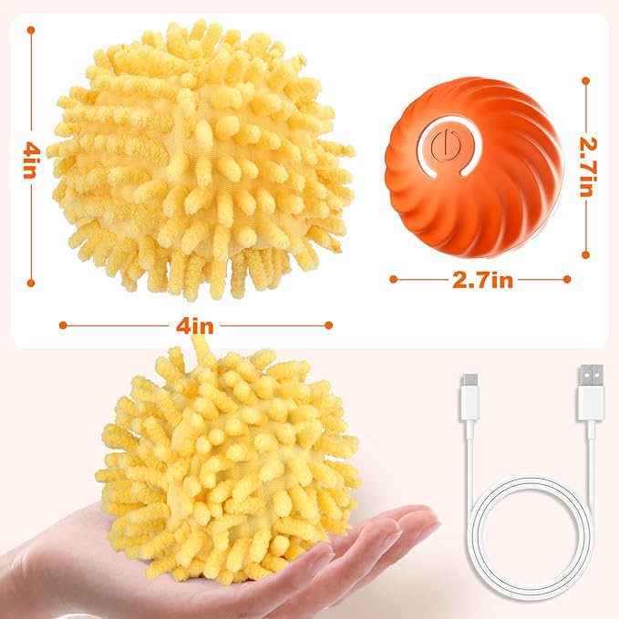BABORUI Interactive Dog Toys - Electric Dog Ball with Cover, Automatic Dog Toys for Small/Medium/Large Dogs (Large Orange)