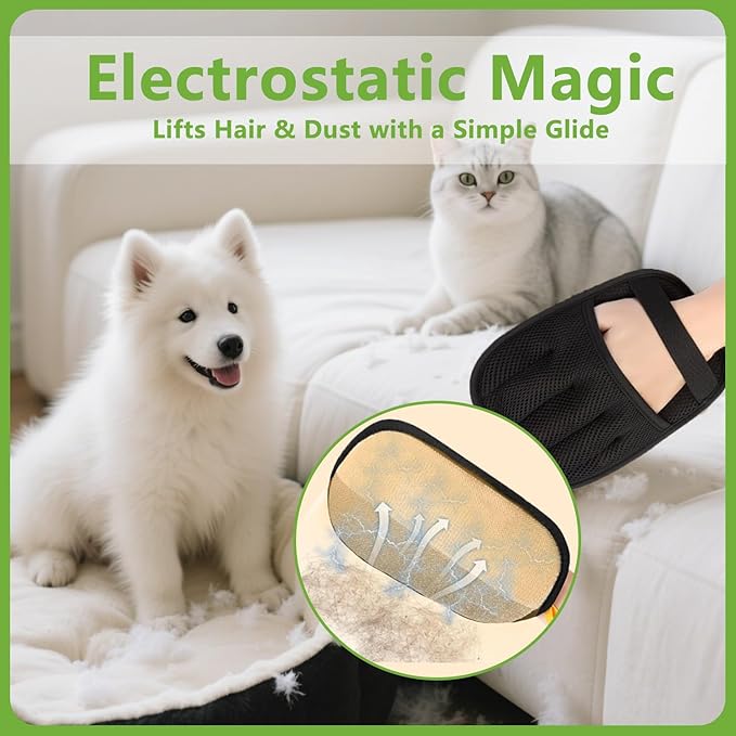 2 Packs Electrostatic Pet Hair Remover Glove for Dogs and Cats – Reusable Brush Pet Hair Removal Glove for Furniture, Car Interiors, Bedding & Clothing