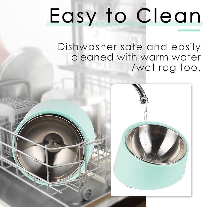SuperDesign Mess Free 15° Slanted Bowl for Dogs and Cats, Tilted Angle Bulldog Bowl Dog Feeder, Non-Skid & Non-Spill, Easier to Reach Food M/1 Cup Teal
