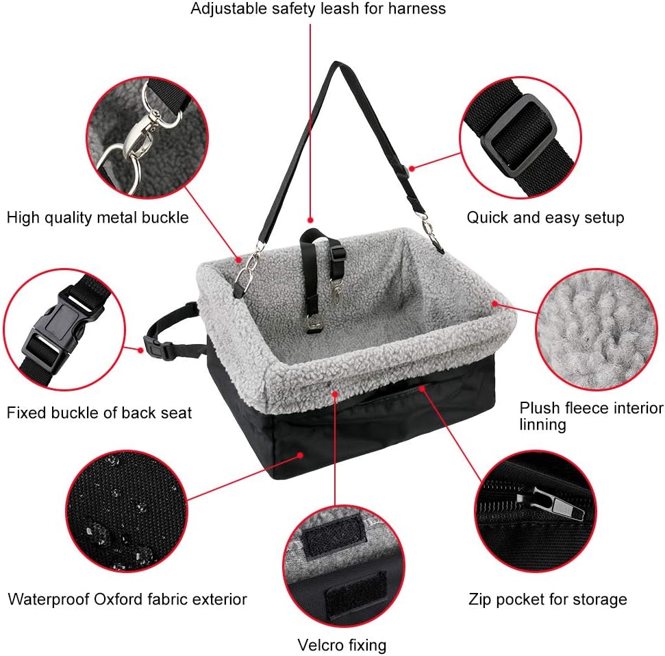 Dog Car Booster Seat — Padded, Collapsible, Up to 15lbs