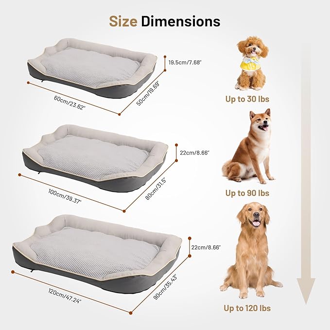 Waterproof Orthopedic Dog Bed for Large Dogs - Cooling PU Fabric, Removable Washable Cover, L-Size Pet Bed for Dogs & Crate Use