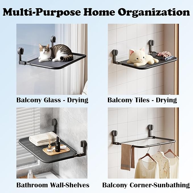 15.7" Wall Drying Rack Clothing,Dual Mode Collapsible Laundry Hanger Wall Mount/Window Shelf for Cats,1-Tier Folded Mesh Clothes Drying Rack,Space Saver for Bathroom Window Tile,1 Pack
