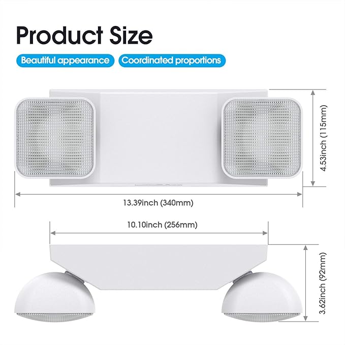Led Emergency Light with Two Adjustable Head Integrated Commercial Emergency Lighting Battery Backup exit Light, Contractor Select, AC 120/277V (6 Pack)