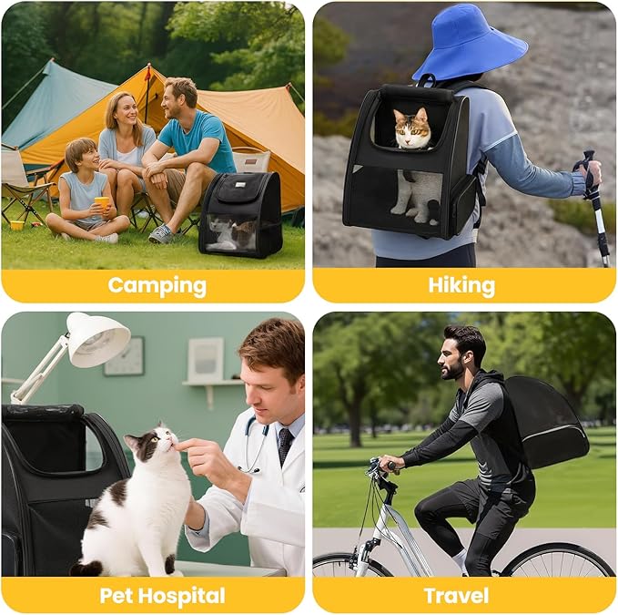 Cat Backpack Carrier for Small Dogs and Cats Fit Up to 15 Lbs,Small Dog Backpack, Expandable & Foldable with 3-Side Mesh Windows, Pet Carrier for Travel & Hiking Friendly,Black