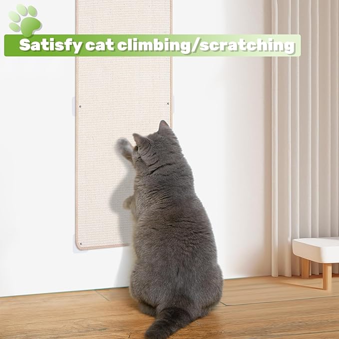 Natural Sisal Cat Scratcher Mat, Wall Scratcher Carpet, Cat Climbing Wall, Large Tall Scratching Post, Sofa Protector, Scratching Mat Pad for Indoor Cats (White, 39.3" Lx15.7 W, 2PCS)