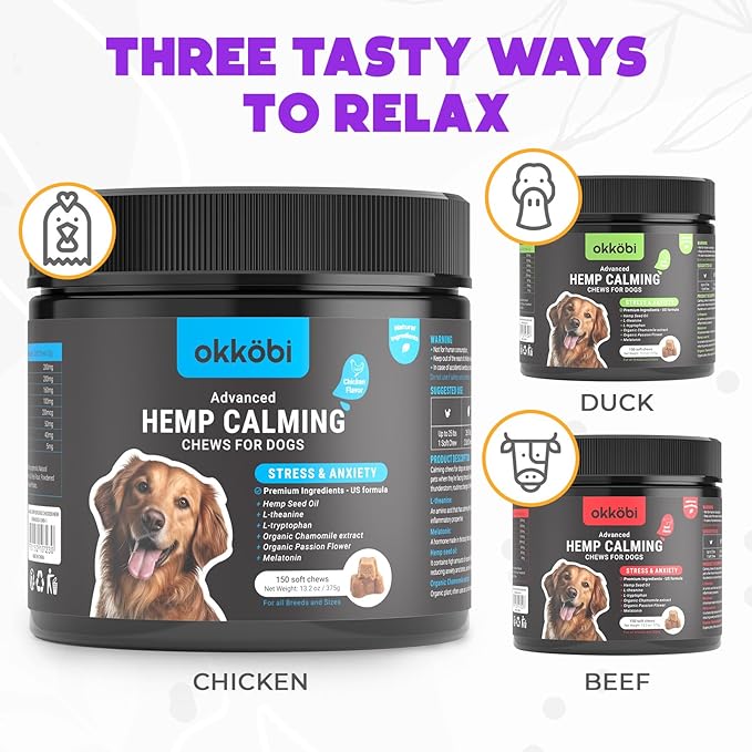 Hemp Calming Chews for Dogs - 150 pcs - for Stress, Travel, Check-ups, Barking, or Grooming - Anxiety Relief with Melatonin - Chicken Flavored Calming Treats