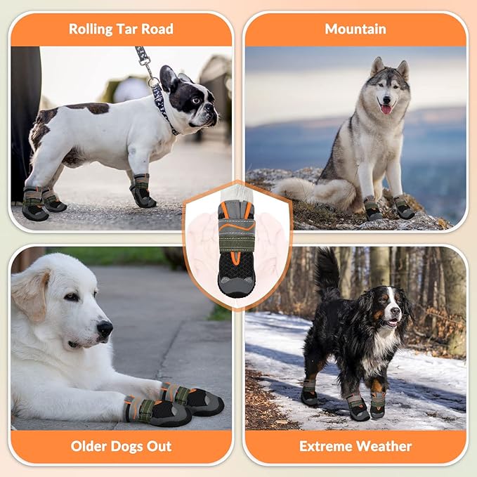 SlowTon Dog Shoes for Large Small Medium Dogs - Breathable Dog Boots for Summer Hot Pavement, Paw Protector for Outdoor Walking Winter Snow, Anti-Slip Rubber Dog Booties for Hardwood Floor (B, 3)