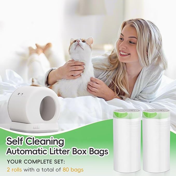 80 Count Self-Cleaning Cat Litter Box Liners Bag, Compatible with Meo Want MW-SC01/SC02/SC09/ SC01-Y,Thick Heavy Duty Drawstring Cats Litters Box Robots Bags Liners,18" x 12.6"