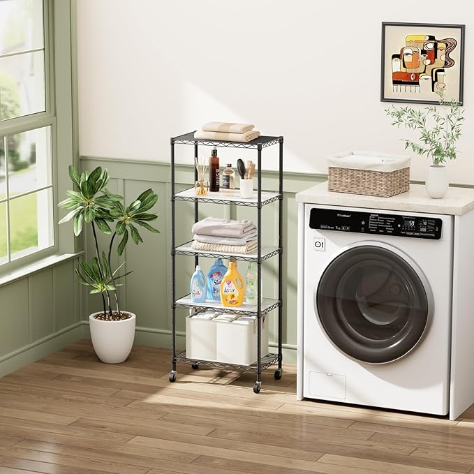 SINGAYE Shelf Closet Wire Shelving:Adjustable Metal Unit for Laundry Room Organization Bathroom Kitchen Home Storage with Wheels Pantry Rack Shelves