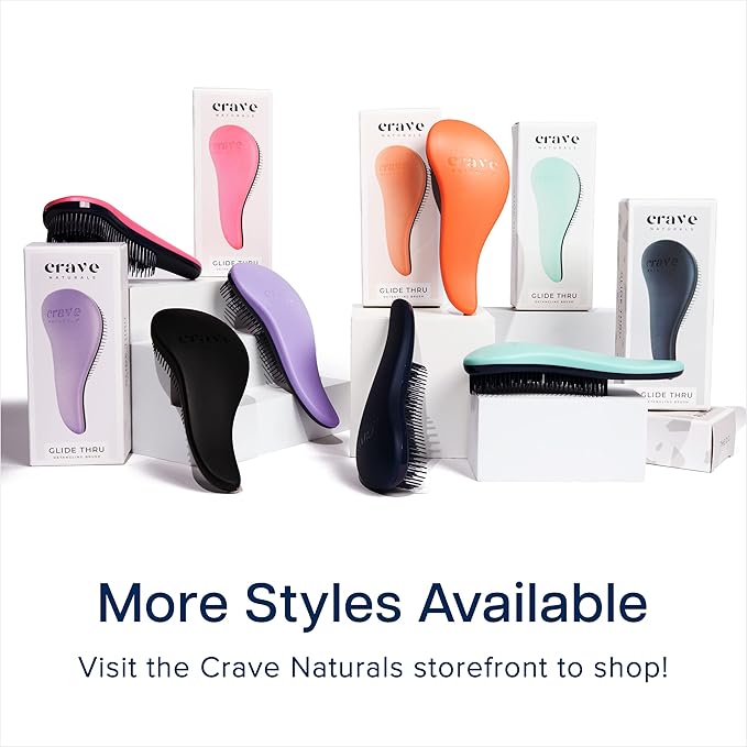 Crave Naturals Glide Thru Hair Brush - Detangler Brush for Curly, Straight, Wet or Dry Hair - Gentle Detangling Brushes for Adults, Kids, Toddlers - Hair Accessories for Women, 7.5x3" - Purple