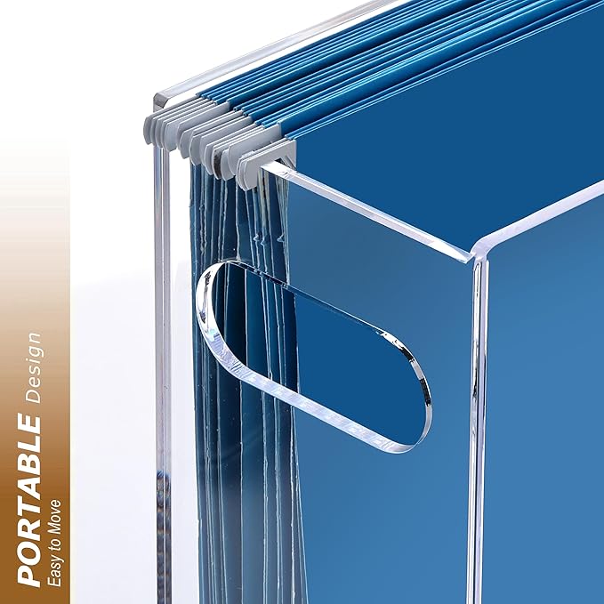 DINGHUO DNGHUO Acrylic Hanging File Organizer Box, Legal Size Clear File Storage Box with Handles, Portable Filing Holder for Desk, Home Office, School -1 Pack