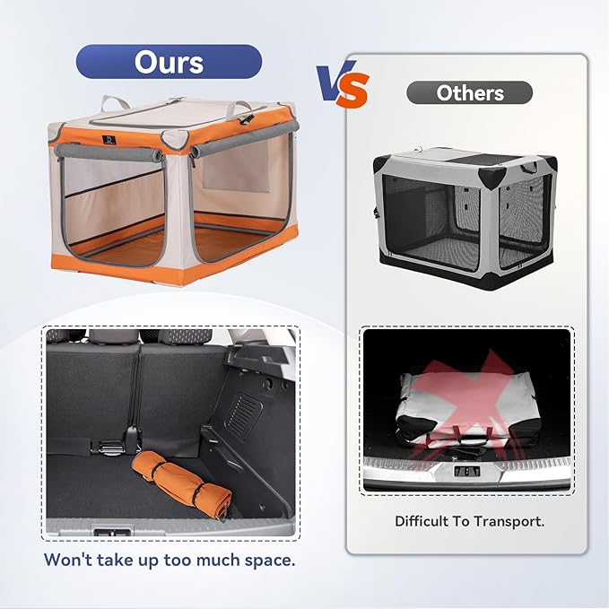A 4 Pet Soft Dog Crate 40 Inch Large Portable Collapsible Pet Travel Kennel, 3-Door Lockable Zippers & Reinforced Steel Frame, Easy Setup, Mesh Panels โ Ideal for SUV, Car, Camping & Home Use