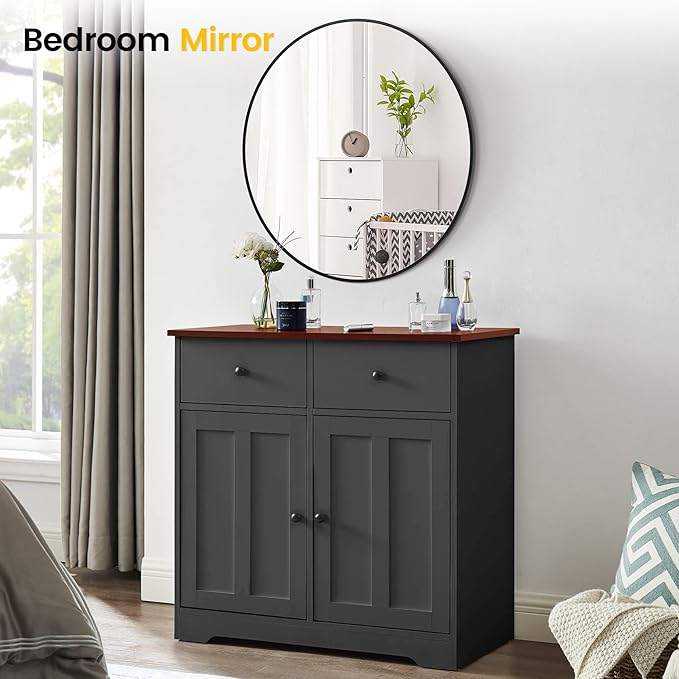 GarveeHome Large Round Mirror, 36 in Aluminum Alloy Circle Frame, High Definition Eco-Friendly Black Round Bathroom Mirror for Over Sink, Wall Mirror for Entryway, Bathroom, Vanity