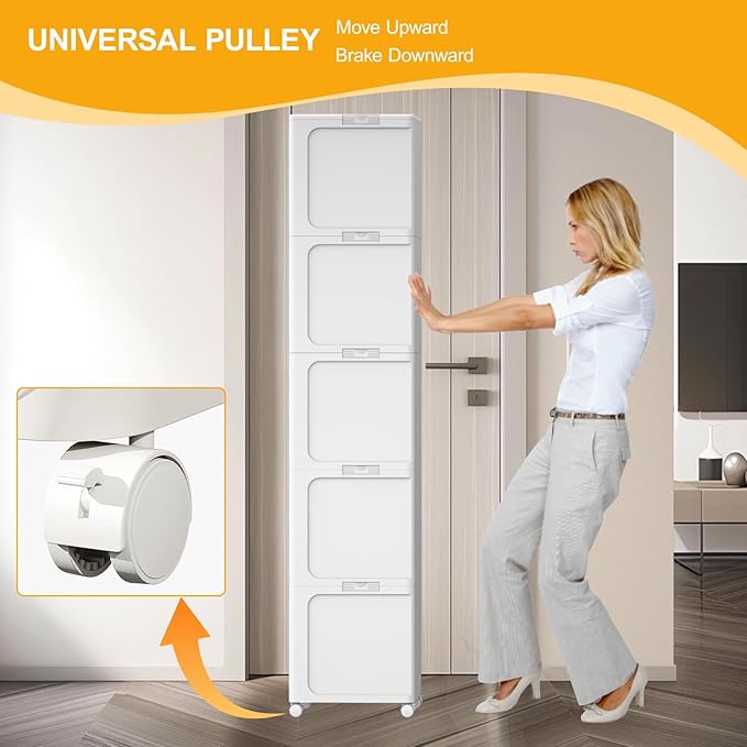 Slim Tall Bathroom Cabinet, Narrow Bathroom Organizer with Doors and Shelves, Movable Skinny Organization for Small Spaces (White, 61.8"x13.39"x8.27")