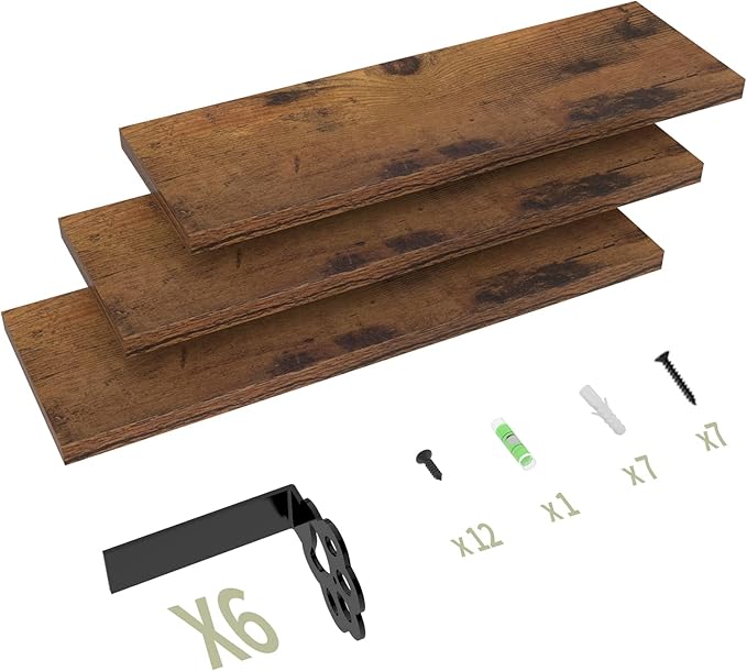 Lavezee Paw Prints Wall Decor Floating Shelves Set of 3, Cute Rustic Wooden Shelf Decorative Living Room, Bedroom, Bathroom, Log Cabin Shelving Wall Mounted