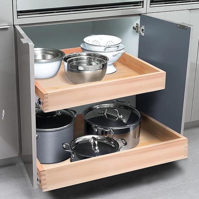 32''W x 21''D x 3''H Pull Out Cabinet Drawer Soft Close Slide Out Wood Organizer for Kitchen, Finished, Bottom and Side Assembly (Wood Drawer Part Width is 31inch)