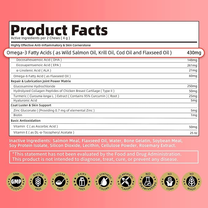 Salmon Oil for Dogs Skin & Coat, 13 in 1 Wild Alaskan Fish Oil for Dogs - Omega 3 EPA & DHA & ALA Fatty Acids, Dog Allergy Relief Chews, Joint & Immune Support, 90 Count, Salmon Flavor, Soft Chews