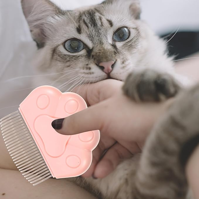 Mipcase 2pcs Cat Paw Design Pet Hair Removal Combs for Grooming, Detangling and Shedding Control, Blue Plastic Cat and Dog Brush Set for Indoor and Outdoor Pet Care