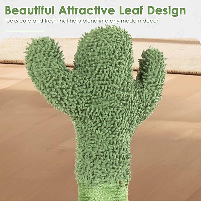 Heavy Duty Cactus Cat Scratching Post 41.5 Inch Tall for Indoor Cats, Natural Sisal Scratcher with Interactive Ball Toy & Cat Grooming Brush, Protector for Kittens & Large Cats