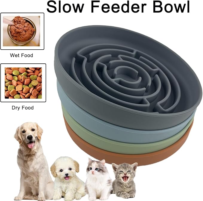 Pet Puzzle Bowl, 2 Cups Silicone Slow Feeder Dog Cat Bowl with Suction Cups, Non Slip Puzzle Bottle Lick Mat for Boredom and Anxiety Reduce,Preventing Choking, Dishwasher Safe (Green)