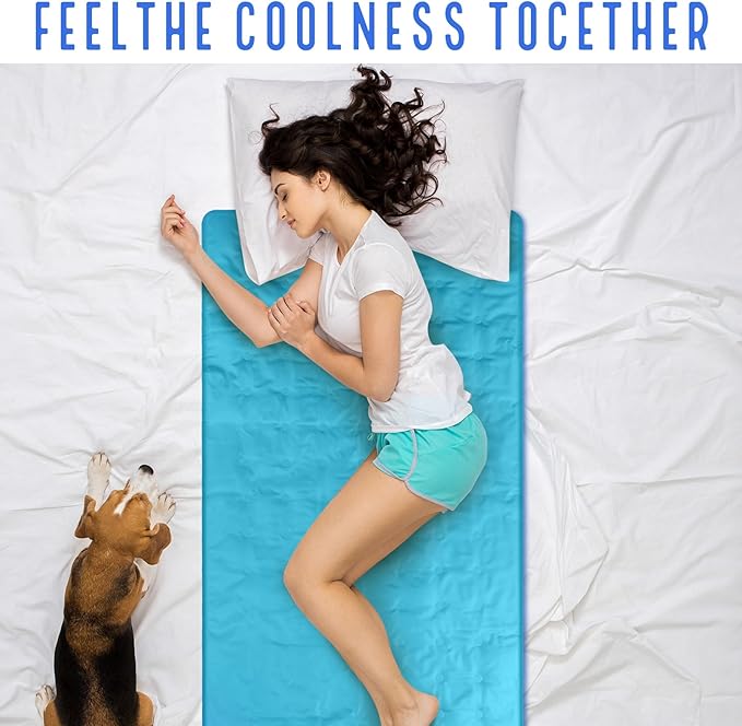Cooling Pad Mat for Sleep Cooling Mattress Pad Gel for Bed, Relieve Pain, Summer Hot Flashes, Adult, Pets, No Water or Electricity Required(Plain,Light Blue,48 x 28 Inch)