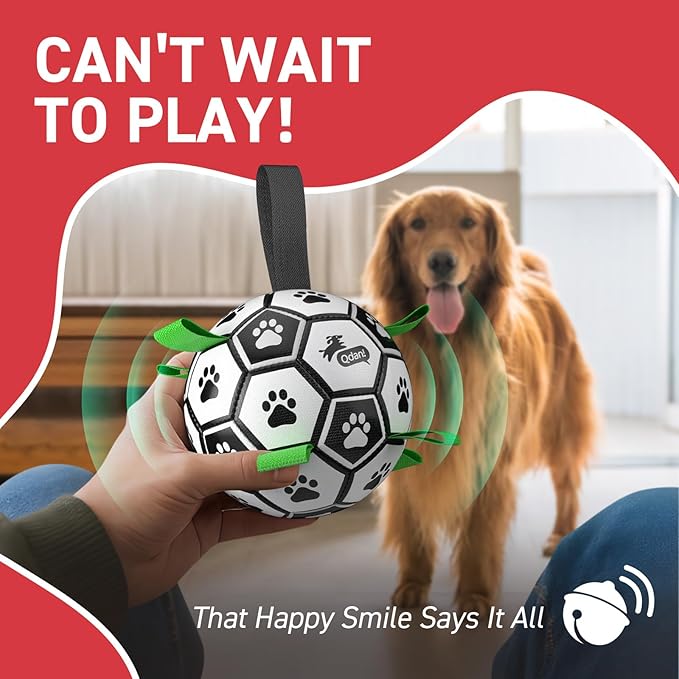 QDAN Dog Soccer Balls Toy with Bell Inside, Outdoor Interactive Toys for Tug of War, Puppy Birthday Gifts, Water Toy, Durable Ropes Squeaky Ball for Small Medium Dogs (6 INCH)