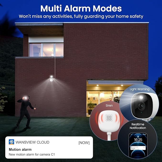 2K Cameras for Home Security-Outdoor/Indoor Camera for Dog/Cat/Pet/Nanny/Baby/Elderly, Color Night Vision, White Light, Siren, 24/7 SD Recordings, Works with Alexa, Plug in (C1-White-4pack-2.4G)