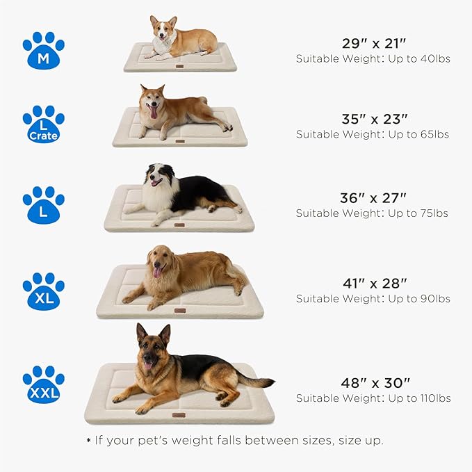 Reversible Dog Crate Pad Bed for Extra Large Dogs,Washable & Non-Slip Kennel Pet Mat, High Density Foam and Soft Fleece Cat Bed for Indoor & Outdoor Use, 48" x 30", Cream White