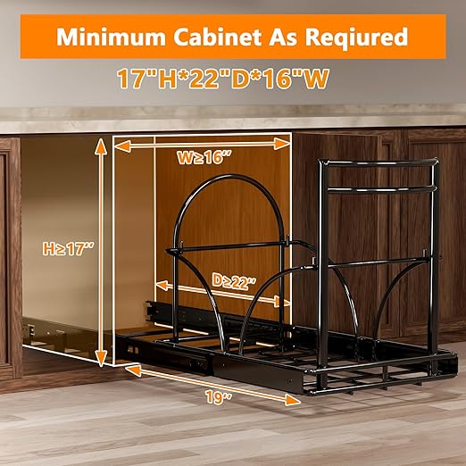 ANASTA Dual Pull Out Trash Can Under Cabinet Rack-No Can Included, Under Sink Trash Can Pull Out Holds Double 7-9 Gal/35 Qt*2 Commercial Garbage Can Recycle Bin, Minimum Cabinet Sizeโฅ16''W 17''H 22"D