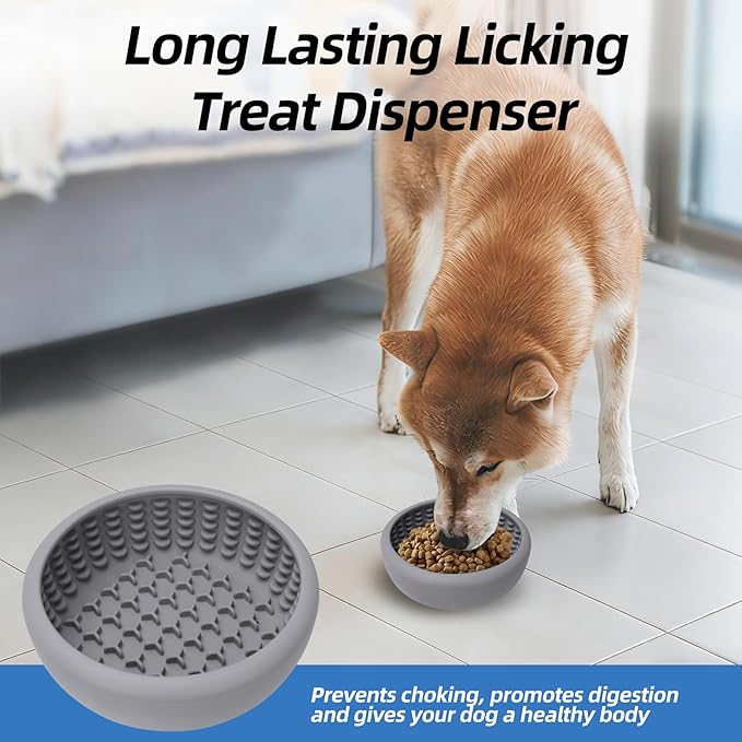 Dog Lick Bowl,Silicone Slow Feeder Bowls for Dogs ,Anxiety Relief Lick Mat for Dogs, Interactive and Enrichment Toys(Grey, Small