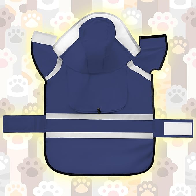 Dog Raincoat, Adjustable Rain Jacket with Hooded Double Layer for Large Medium Small Dogs Puppies, Lightweight Waterproof Rain Coat Poncho with Reflective Stripe Navy,M
