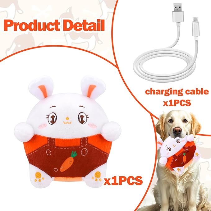 Mity rain Interactive Dog Toys, Easter Toy with Pop Songs & Recording Mode, Rechargeable Self Moving Ball for Small/Medium/Large Puppy Dogs to Keep Them Busy, Dog Toys for Boredom Exercise (Bunny)
