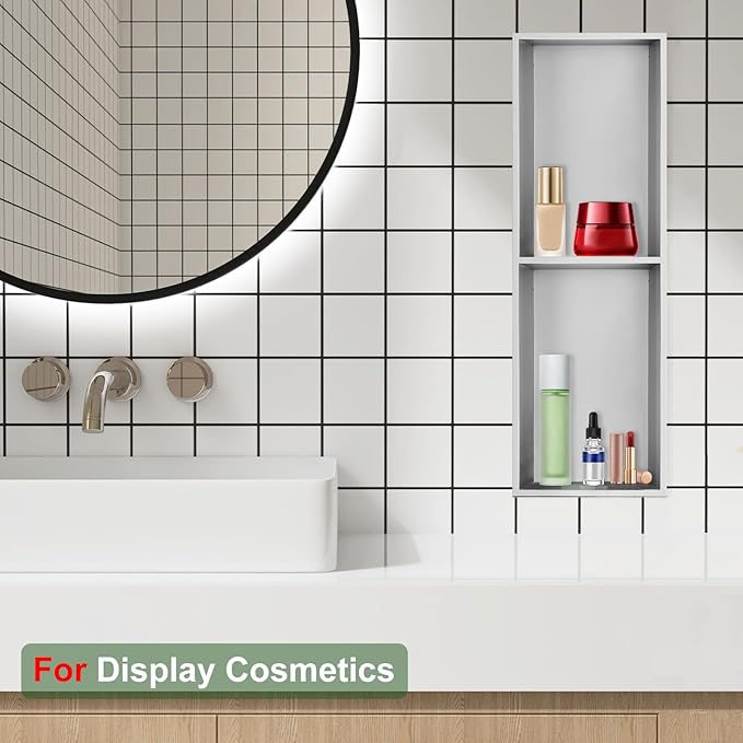 Shower Niche, Stainless Steel Elegant Bathroom Niche, No Tile Needed Recessed Shower Shelf Organizer for Storage