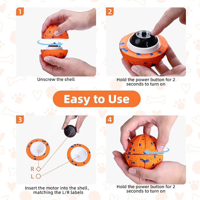 Moving Dog Toy - Medium Bouncy Fetch Balls for Dogs 20-80 lbs, Automatic Moving, Rotating & Bouncing, E-TPU Material - Floating Water Pet Toys - Size Large - 3.54-inch Diameter