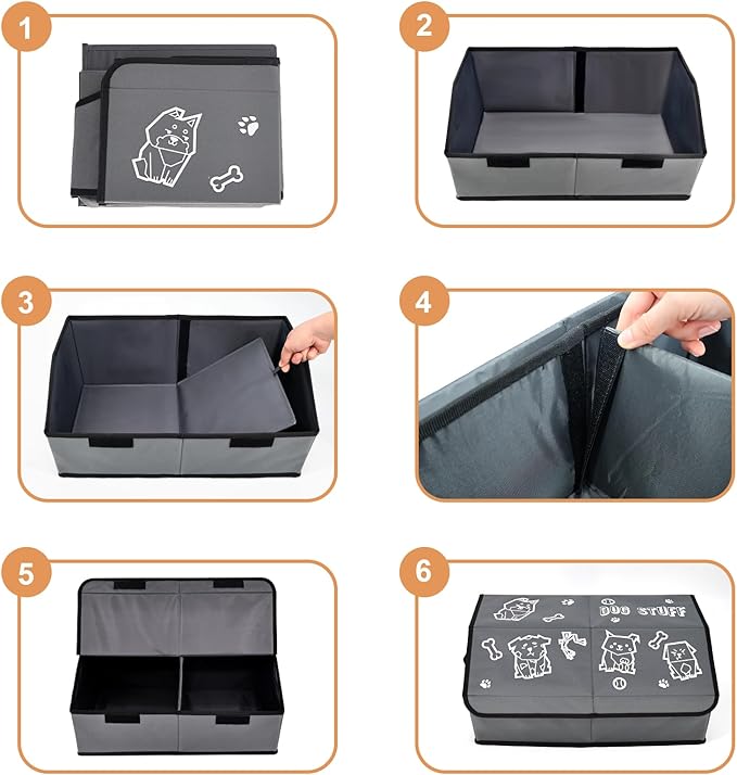Sturdy Removable Divider Dog Toy Basket with Lid, 19" Collapsible Pet Storage and Handle,600D Cute Living Room Puppy Organizer for Pet Toys, Blankets and Accessories - Grey - 1pcs (1 Pack)
